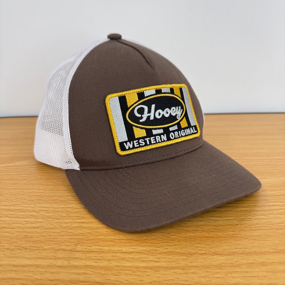 Hooey Western Original cap baseball snap back trucker hat brown yellow white